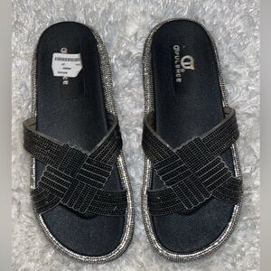 Pulance Colombia Sandals size 7 thick from heel with sparkles color Black